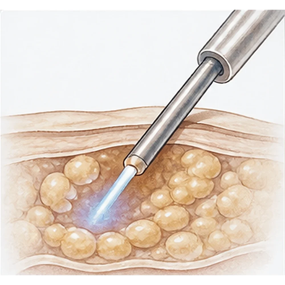 Ilustração de aplicação de argoplasma no tecido subcutâneo